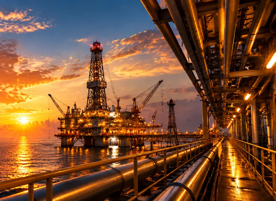 UPS – Growth Offshore rig and pipeline walkway at sunset